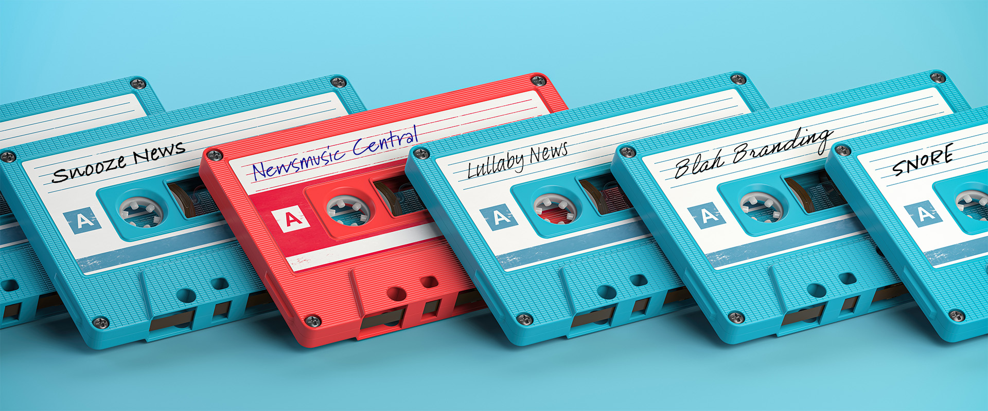 Colored cassettes indicate the difference between Newsmusic Central and its sleepy competitors.